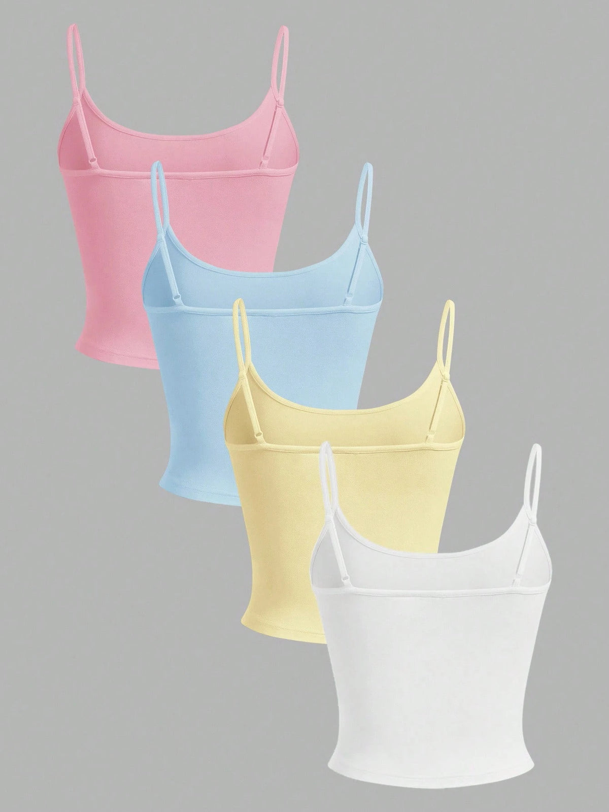 EZwear 4pcs/Set Women's Tight-Fitting Cropped Casual Tank Tops, Pink, Blue, Yellow, White, Suitable For Summer Cute 3 Pack Pastel Tight Tanktop,Summer Top