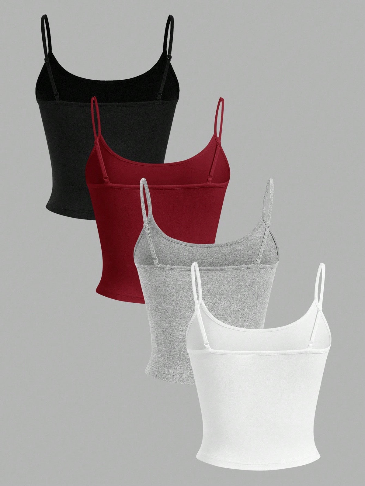 EZwear 4pcs Women's Tight Fitted Cropped Casual Tank Tops In Black, Burgundy, Gray, White