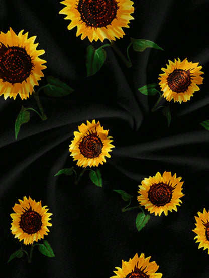 EZwear Casual Minimalist Full Print Sunflower Pattern Slim Fit Camisole Maxi Dress, Suitable For Summer,Bohemian Clothes Chic Dress