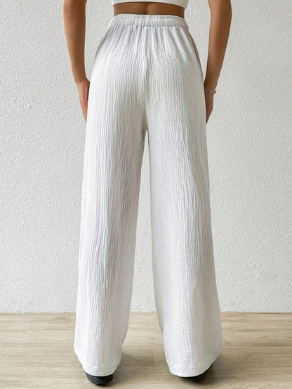 EZwear Cotton Loose Texture Wrinkle Fabric Drawstring Waist Long Pants