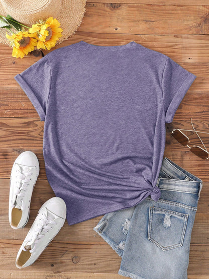 EZwear CURVE Plus Size Women's Summer Slogan Printed V-Neck Short Sleeve Casual T-Shirt FUN FACT I Don't Care Graphic Tees Women Tops