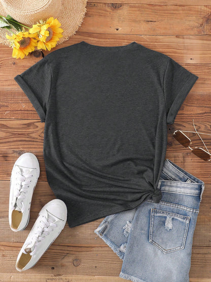 EZwear CURVE Plus Size Women's Summer Slogan Printed V-Neck Short Sleeve Casual T-Shirt FUN FACT I Don't Care Graphic Tees Women Tops