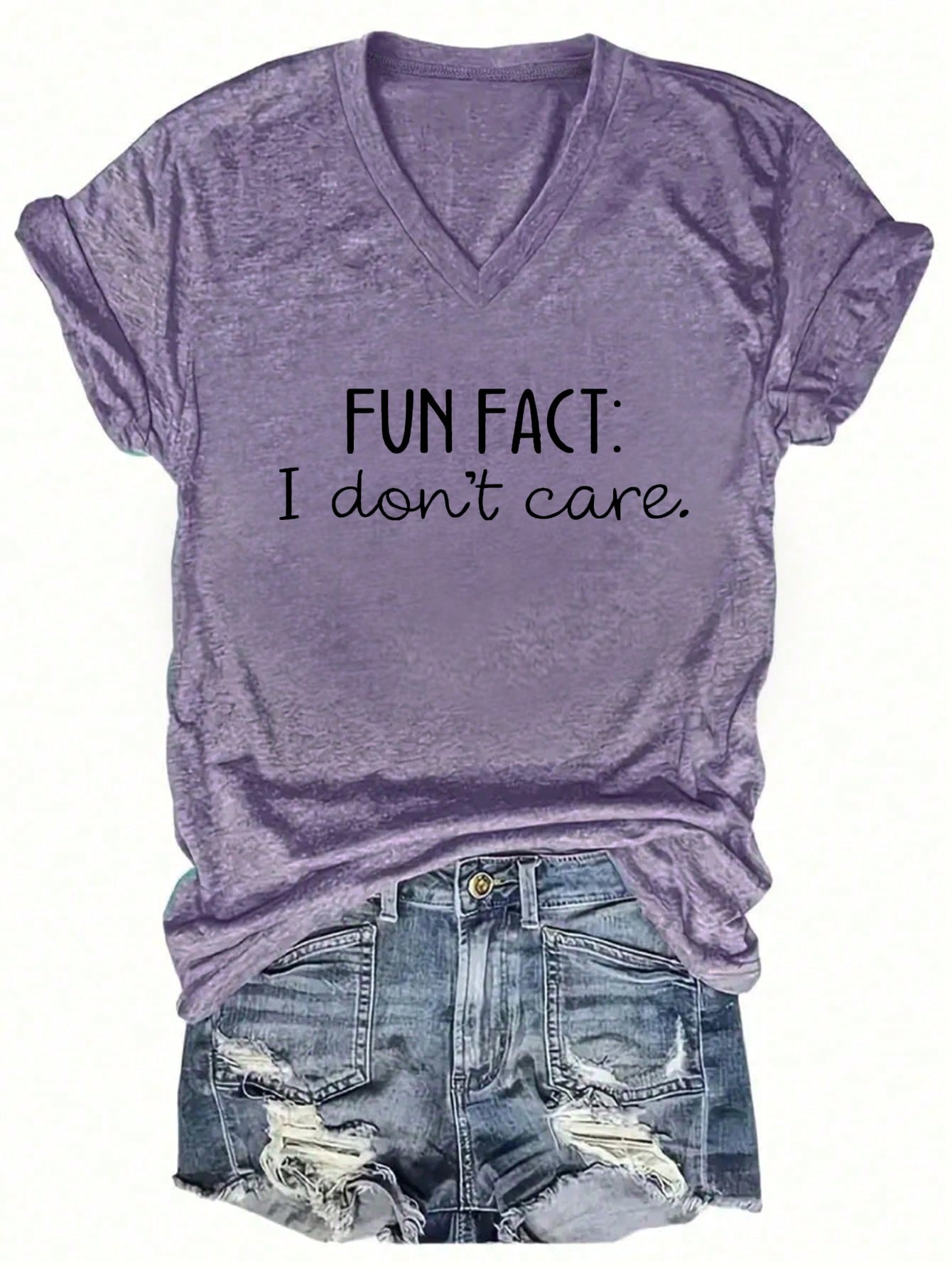 EZwear CURVE Plus Size Women's Summer Slogan Printed V-Neck Short Sleeve Casual T-Shirt FUN FACT I Don't Care Graphic Tees Women Tops