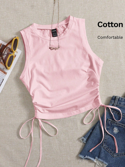 EZwear Drawstring Ruched Side Crop Tank Top