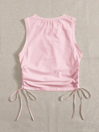 EZwear Drawstring Ruched Side Crop Tank Top