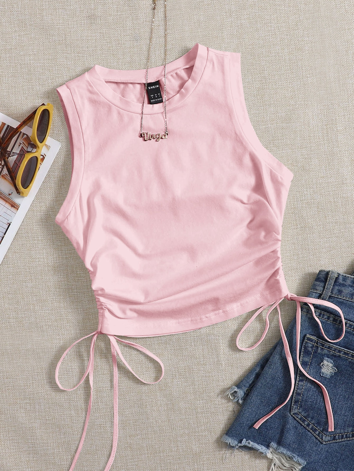 EZwear Drawstring Ruched Side Crop Tank Top