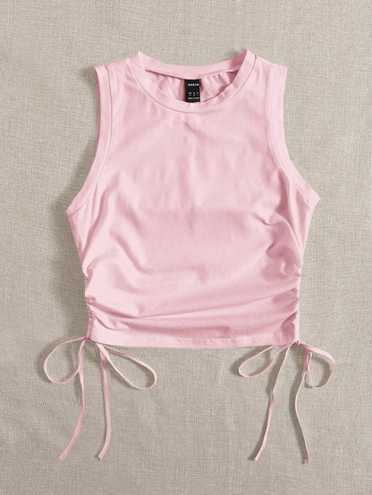 EZwear Drawstring Ruched Side Crop Tank Top