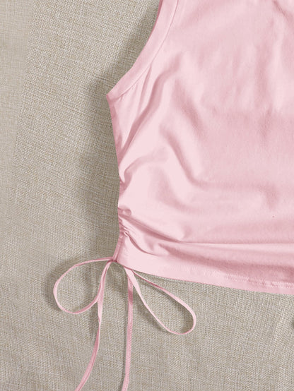 EZwear Drawstring Ruched Side Crop Tank Top