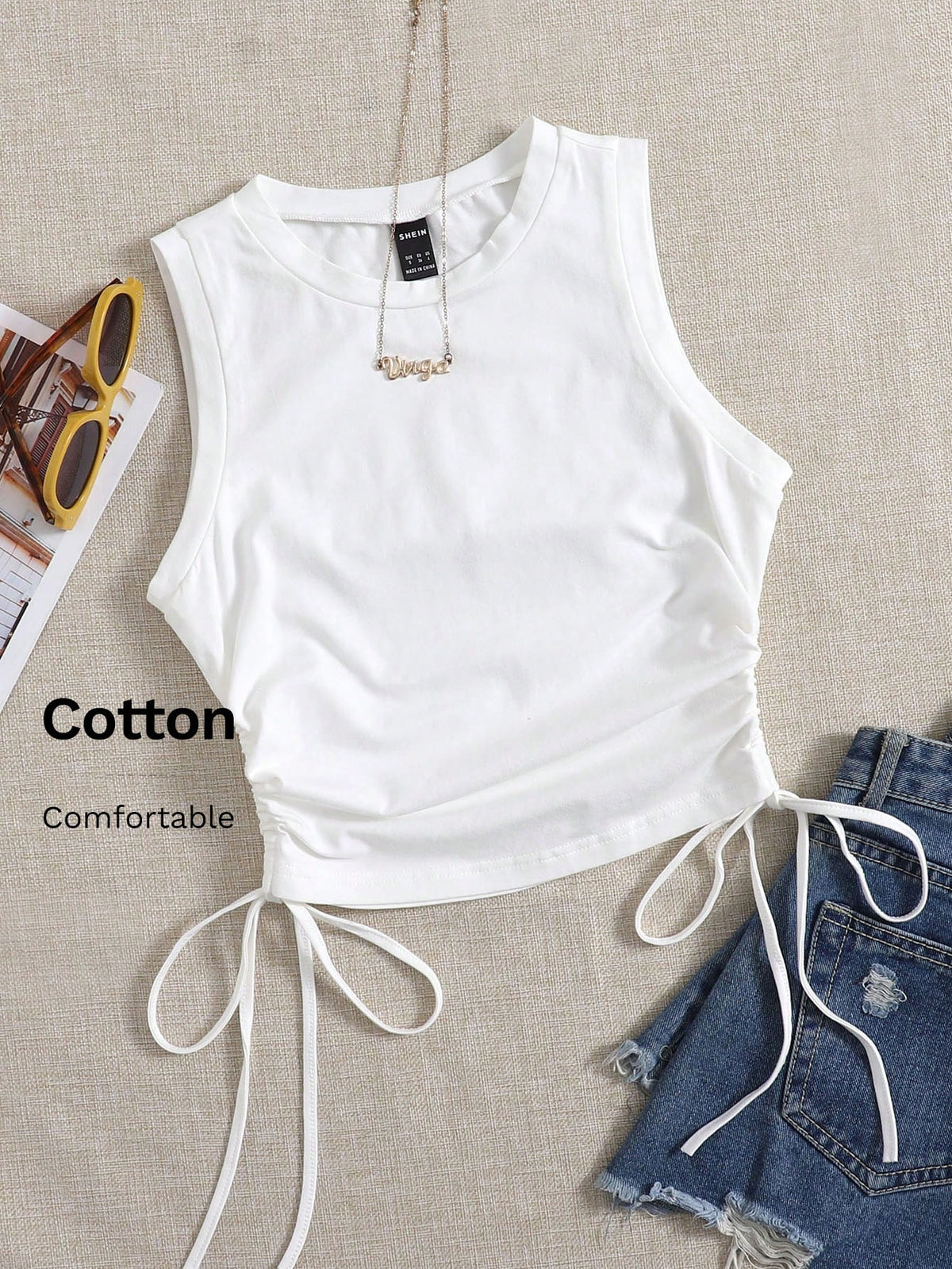 EZwear Drawstring Ruched Side Crop Tank Top