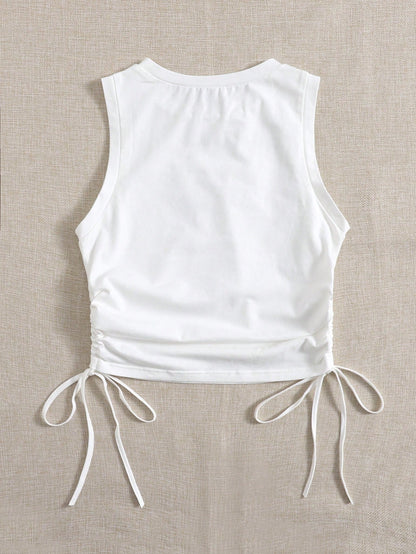 EZwear Drawstring Ruched Side Crop Tank Top