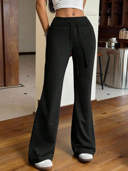 EZwear Drawstring Waist Flare Leg Sweatpants