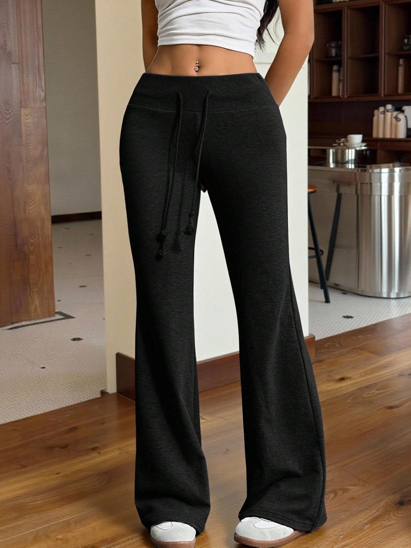 EZwear Drawstring Waist Flare Leg Sweatpants