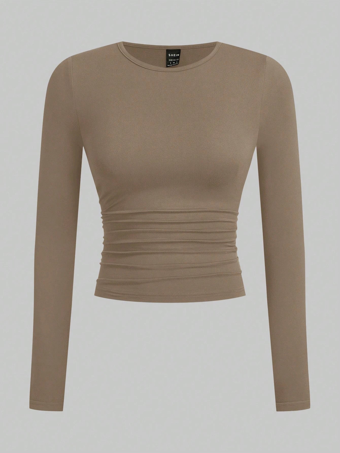 EZwear Multi-Color Knitted Women's Round Neck Long Sleeve Ruched Bodycon T-Shirt