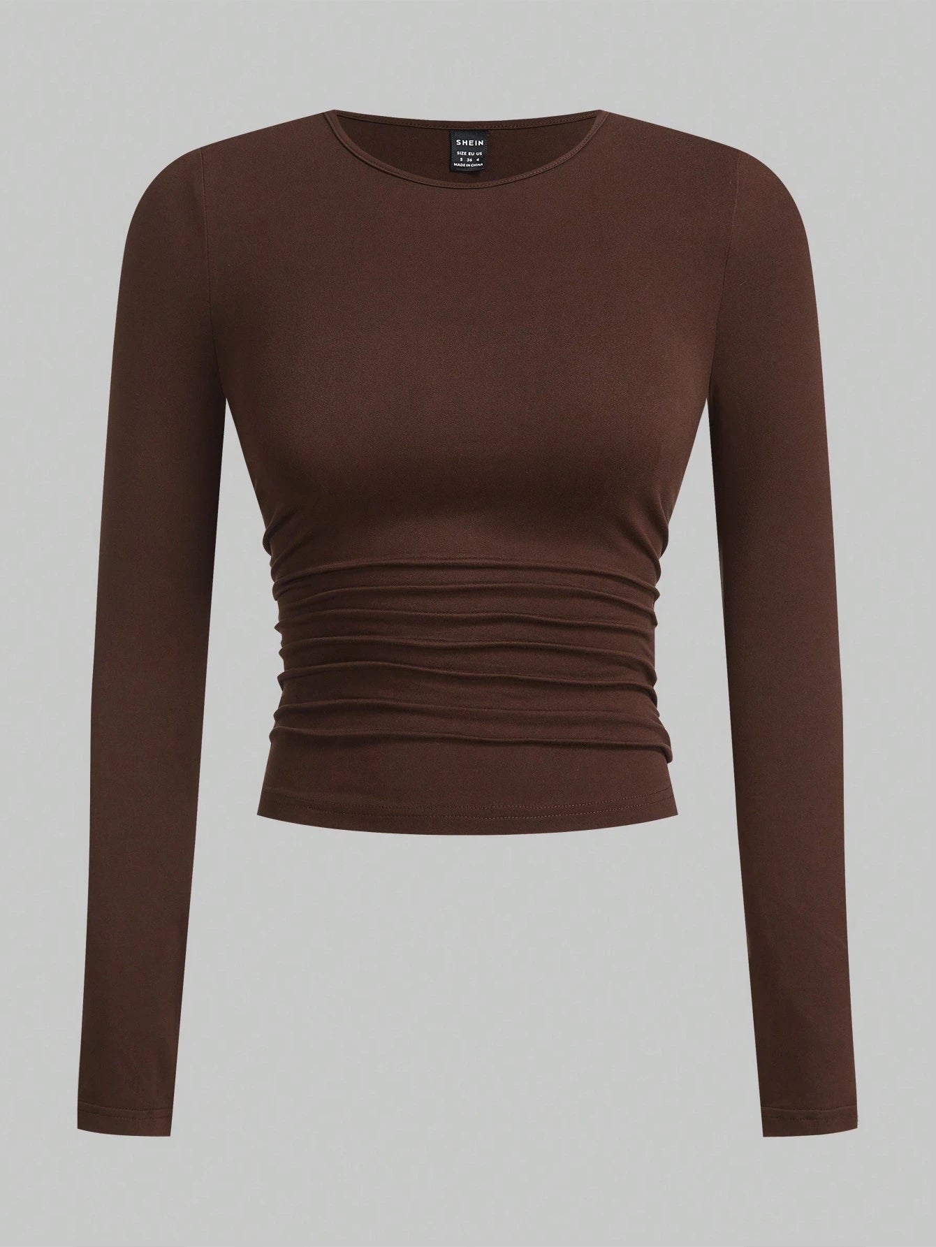 EZwear Multi-Color Knitted Women's Round Neck Long Sleeve Ruched Bodycon T-Shirt
