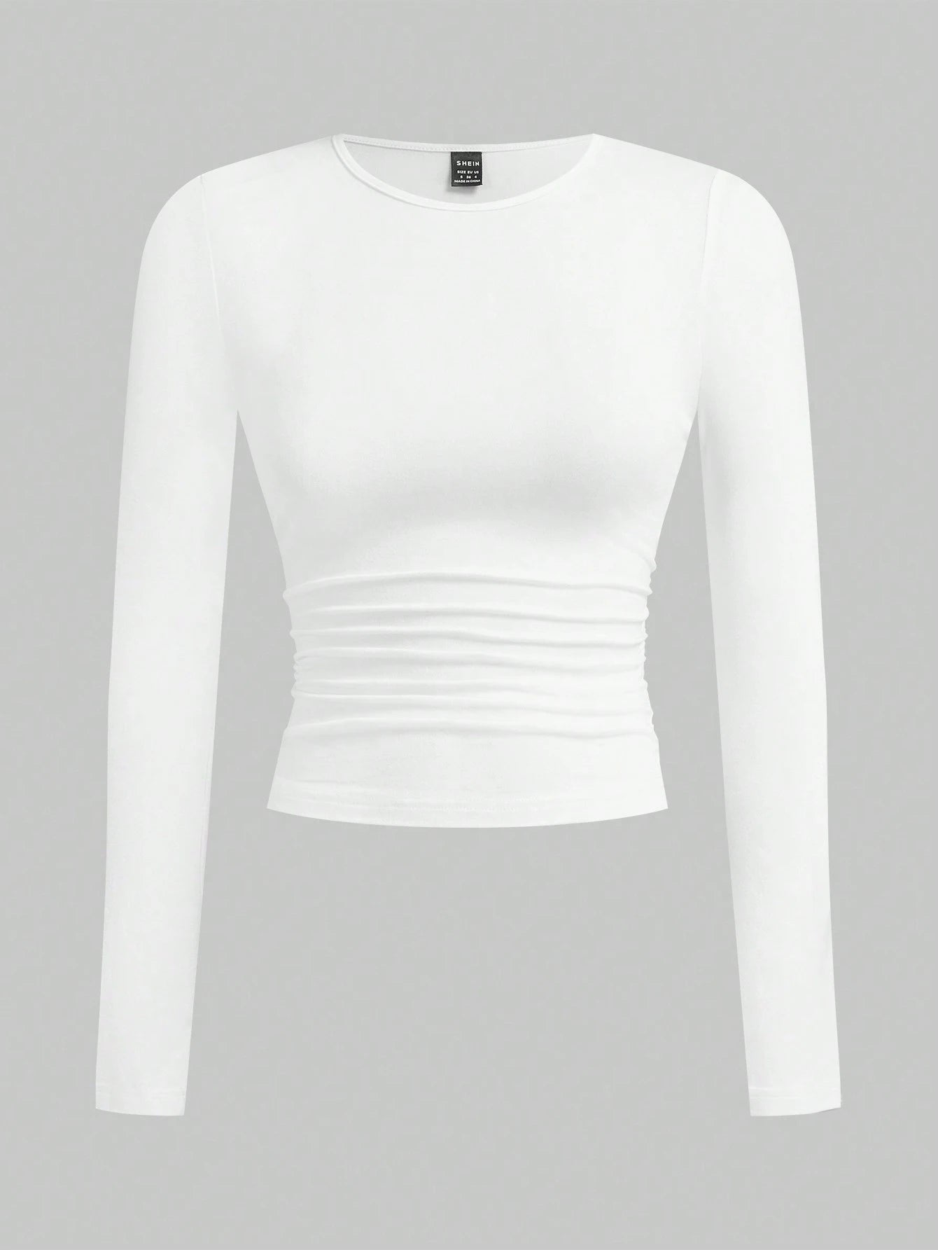 EZwear Multi-Color Knitted Women's Round Neck Long Sleeve Ruched Bodycon T-Shirt