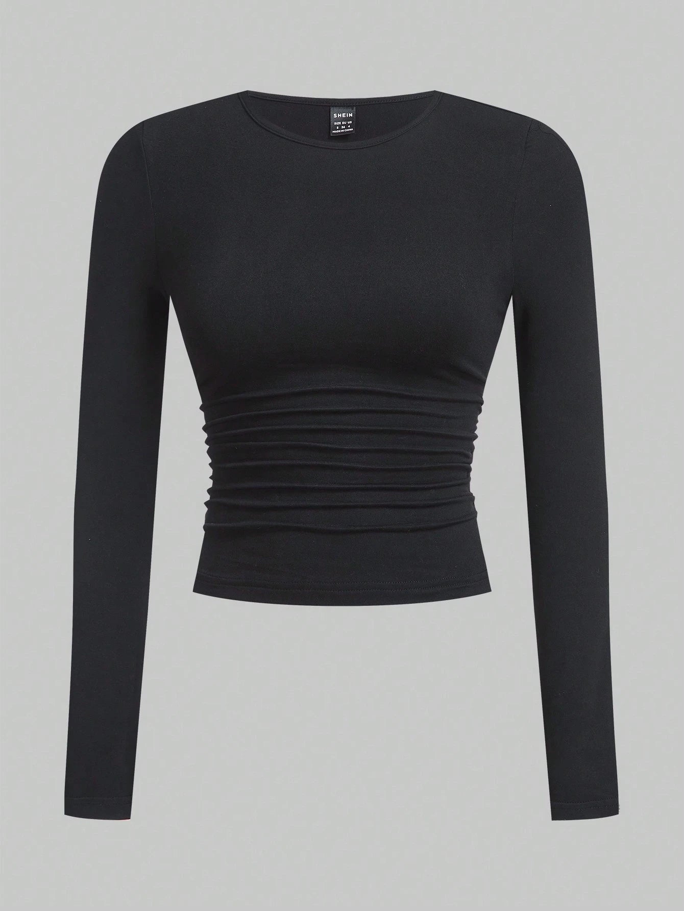 EZwear Multi-Color Knitted Women's Round Neck Long Sleeve Ruched Bodycon T-Shirt
