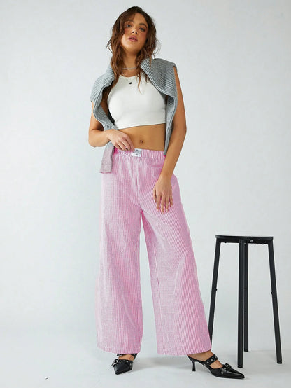 EZwear Pink Striped Woven Women's Trousers