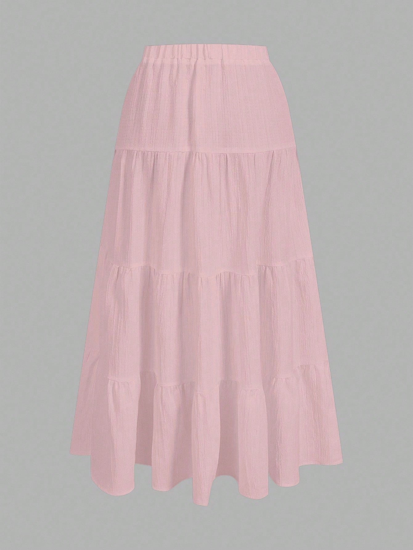 EZwear Pink Women's Casual Vacation Multi-Layer Cake Skirt, Suitable For Summer