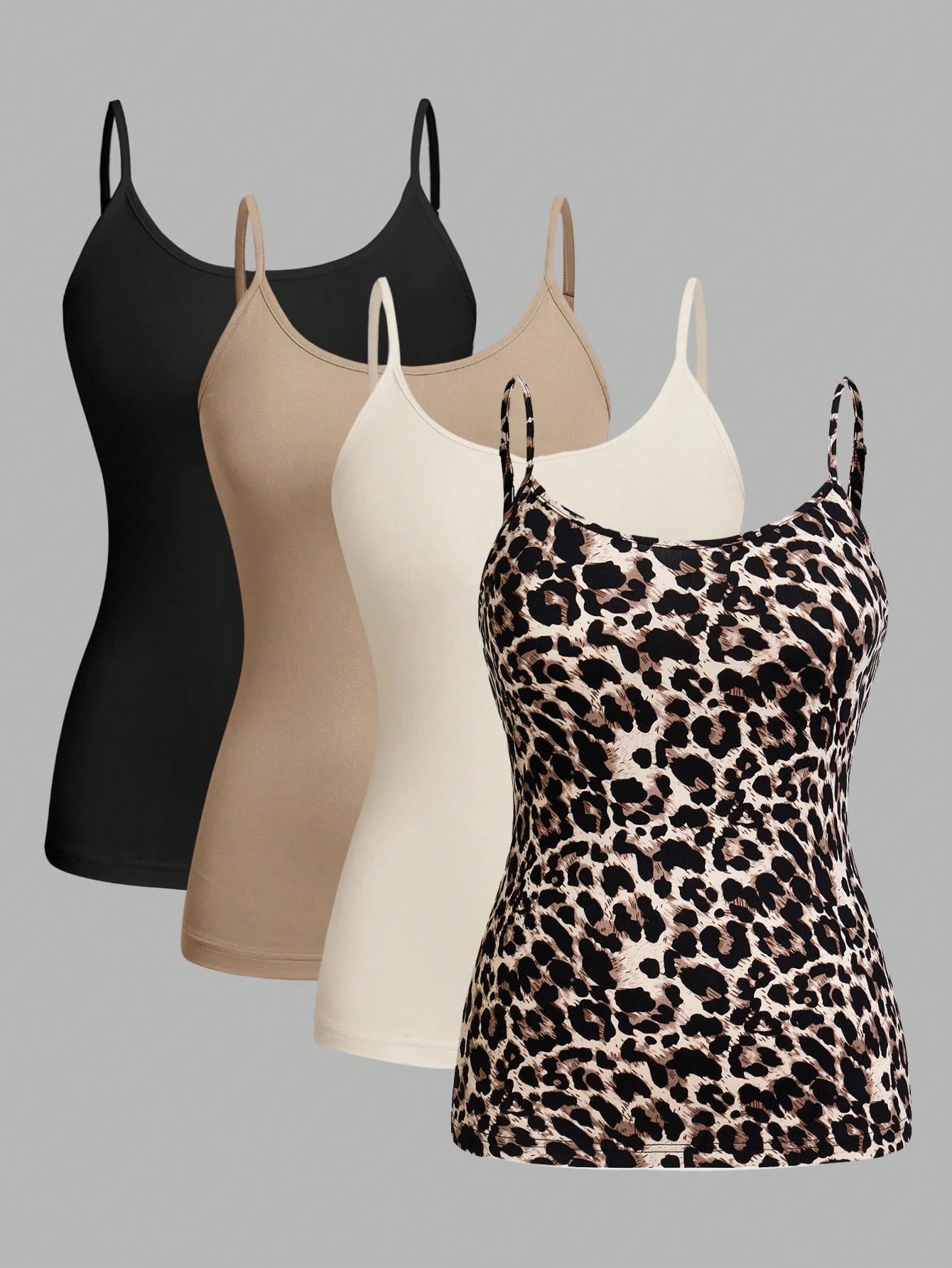 EZwear Plus 4pcs Solid & Leopard Cami Top Back To School