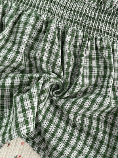 EZwear Plus Size Plaid Print Sweetheart Collar Casual Short Sleeve Gingham Top,Women's White Curve Summer Picnic Sage Green Aesthetic Clothes,Elegant Chic