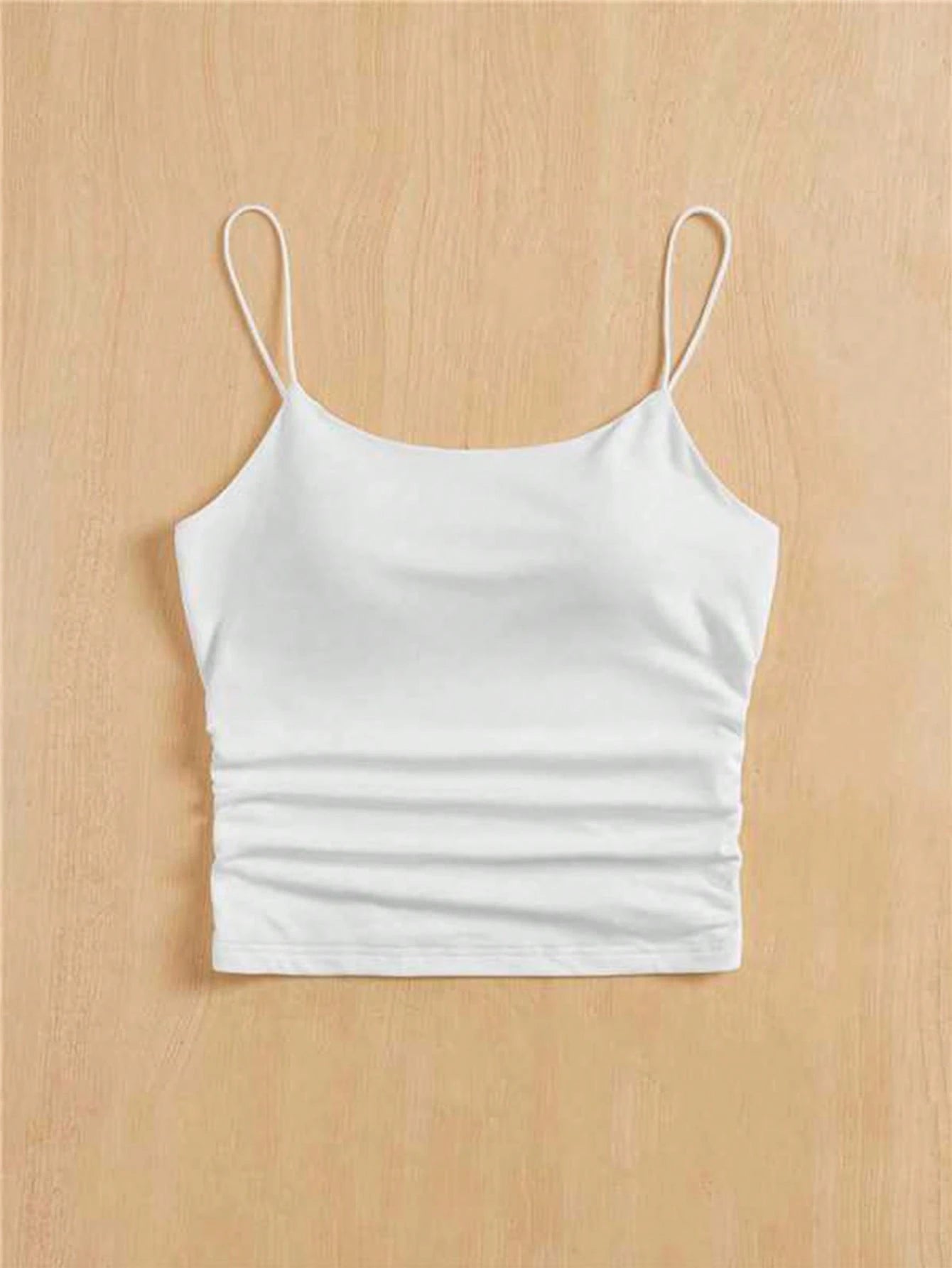 EZwear Plus Size White Strap Cami Top With Cup Pad, College Student, Suitable For Spring And Summer