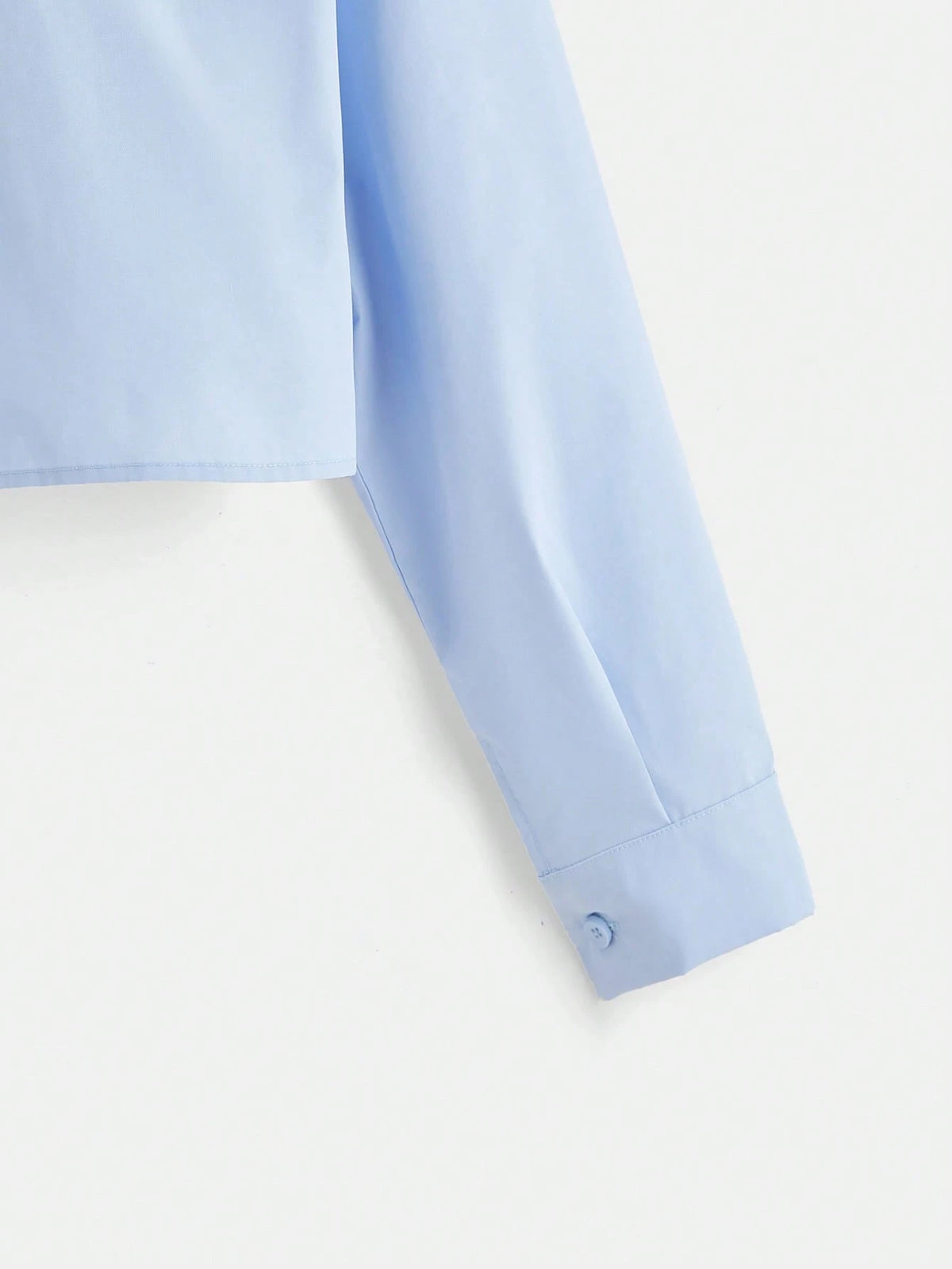 EZwear Solid Button Front Crop White Shirt,Long Sleeve Tops