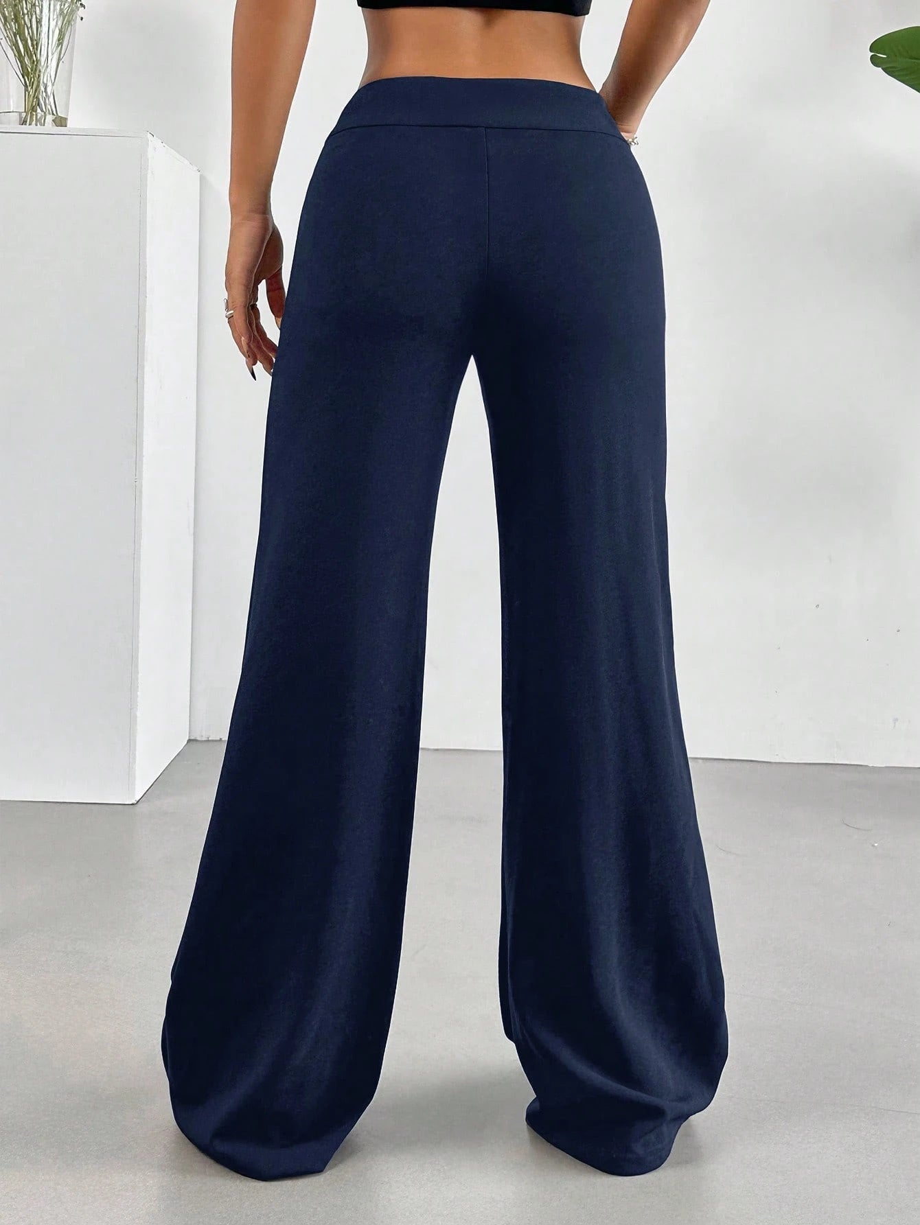 EZwear Solid High Rise Flared Straight Leg Pants