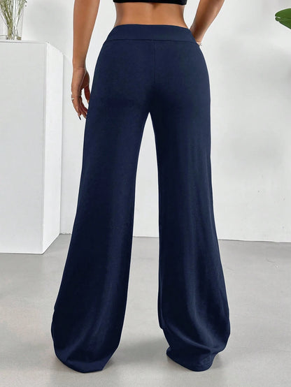 EZwear Solid High Rise Flared Straight Leg Pants