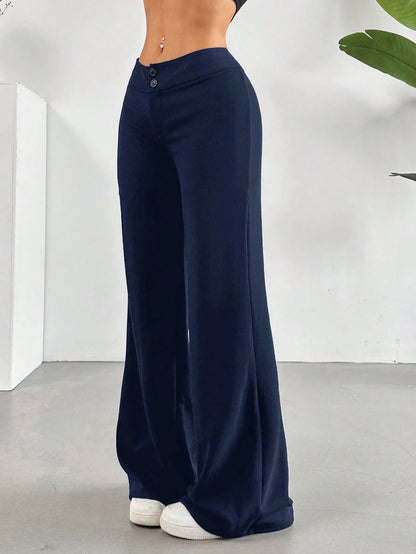 EZwear Solid High Rise Flared Straight Leg Pants