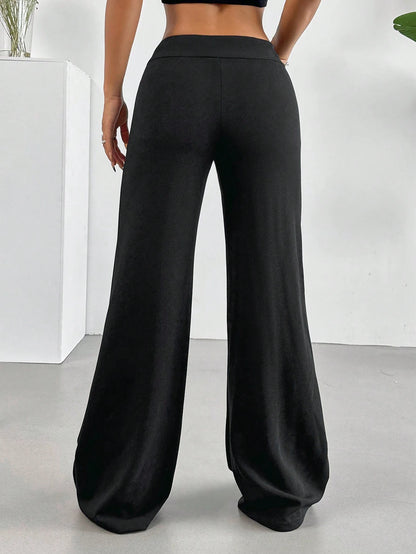 EZwear Solid High Rise Flared Straight Leg Pants