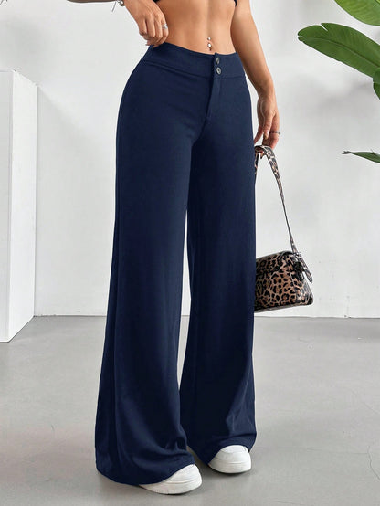 EZwear Solid High Rise Flared Straight Leg Pants