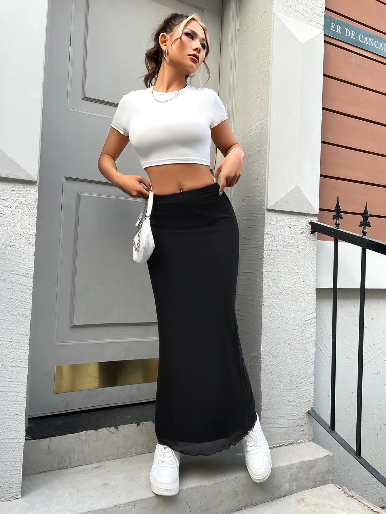 EZwear Solid Mesh Overlay Skirt