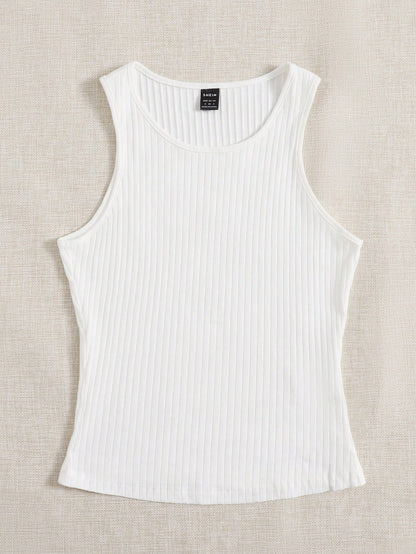 EZwear Summer Outfits Solid Rib Knit Tank Top