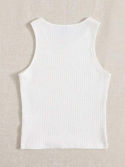 EZwear Summer Outfits Solid Rib Knit Tank Top