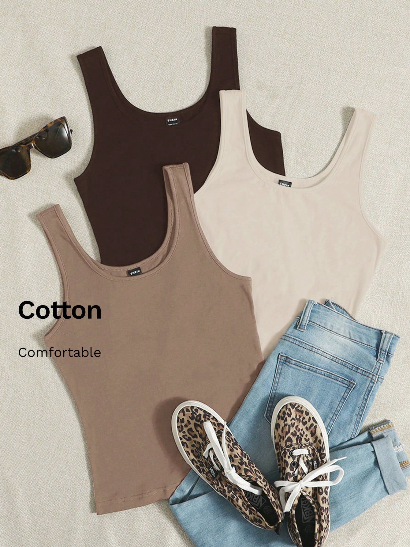 EZwear Summers 3pcs Solid Tank Top, Summer Women Casual Cotton Basic