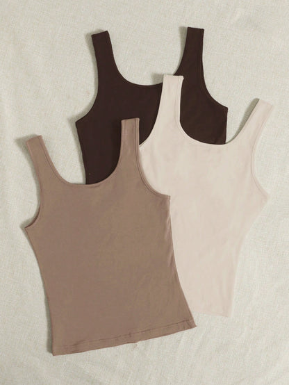 EZwear Summers 3pcs Solid Tank Top, Summer Women Casual Cotton Basic