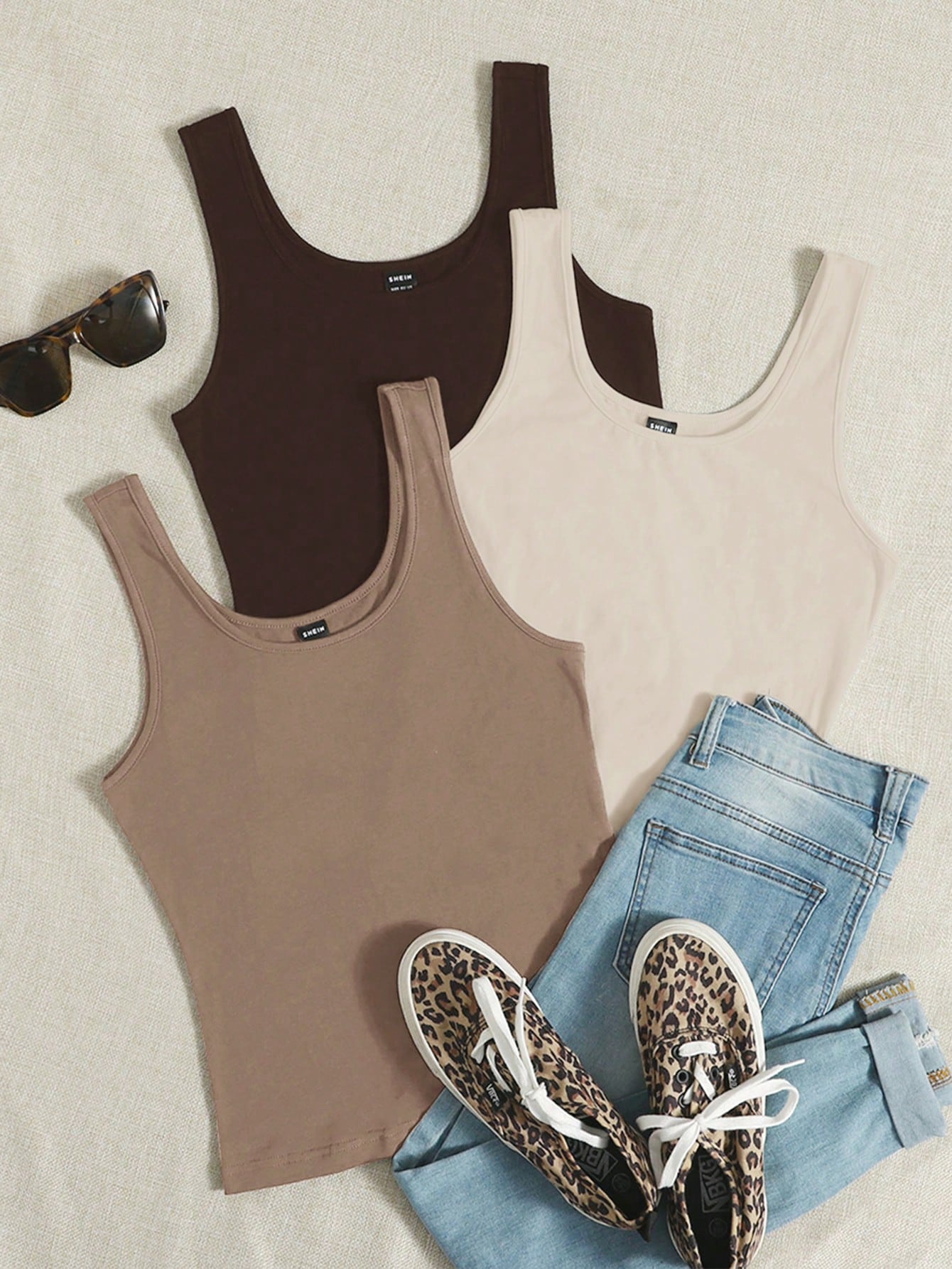 EZwear Summers 3pcs Solid Tank Top, Summer Women Casual Cotton Basic