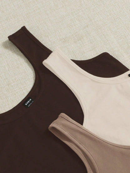 EZwear Summers 3pcs Solid Tank Top, Summer Women Casual Cotton Basic