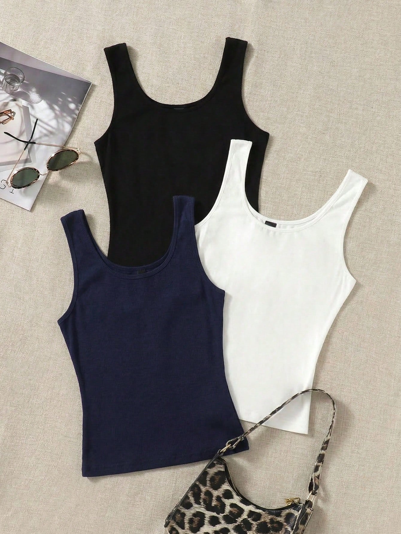 EZwear Summers 3pcs Solid Tank Top, Summer Women Casual Cotton Basic