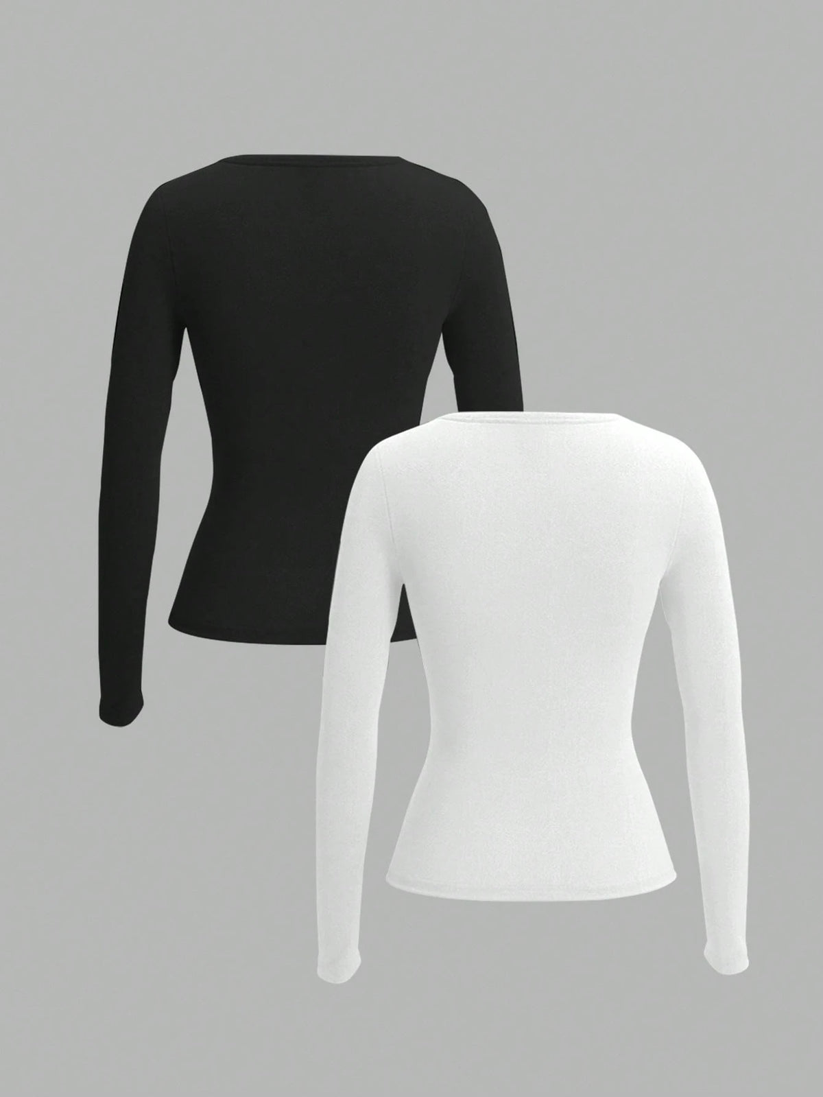EZwear Two-Piece Set Women Long Sleeve Fitted Front Button Basic Top, Casual Everyday Wear Spring Autumn And Winter Everyday Home Daily Wear Black White