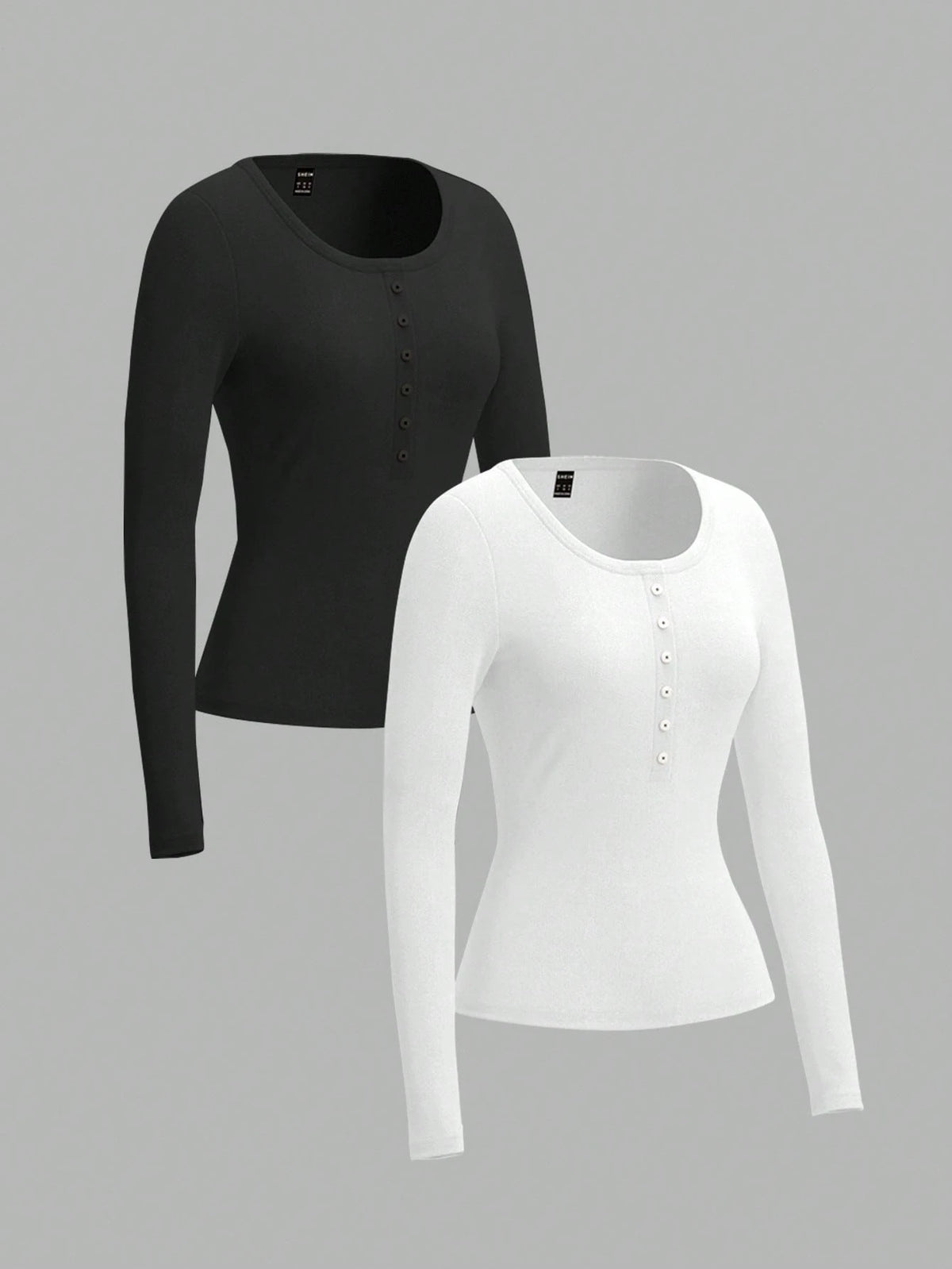 EZwear Two-Piece Set Women Long Sleeve Fitted Front Button Basic Top, Casual Everyday Wear Spring Autumn And Winter Everyday Home Daily Wear Black White