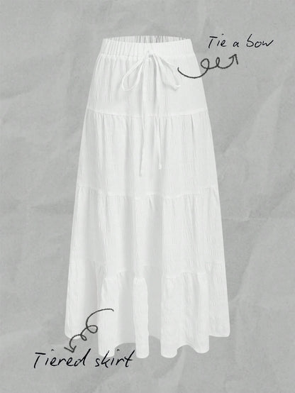 EZwear Women Casual Resort Multi-Layer Cake Style Skirt, Suitable For Summer, Vacation Suitable For Going Out Chic Dress
