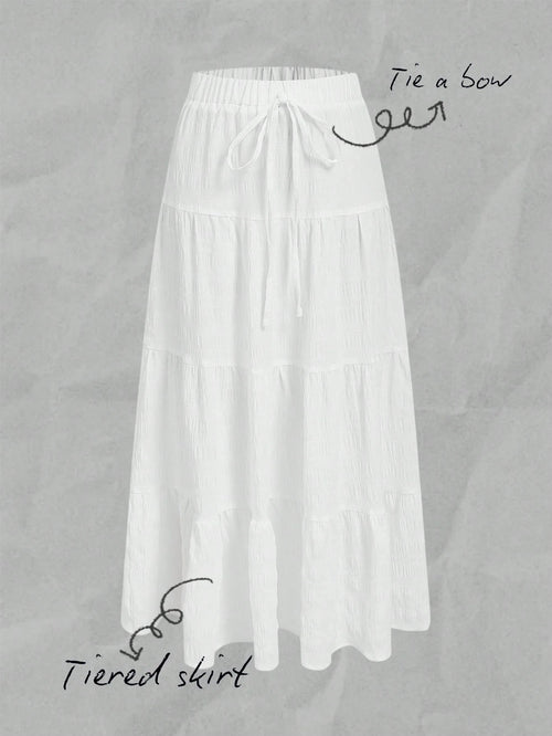 EZwear Women Casual Resort Multi-Layer Cake Style Skirt, Suitable For Summer, Vacation Suitable For Going Out Chic Dress