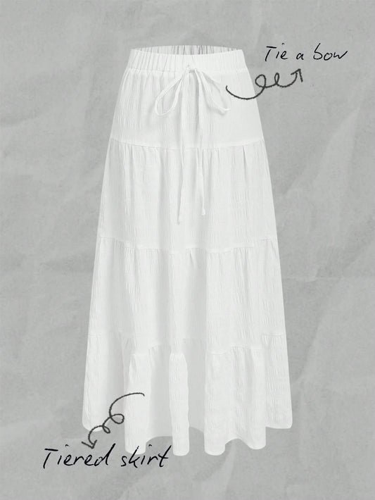 EZwear Women Casual Resort Multi-Layer Cake Style Skirt, Suitable For Summer, Vacation Suitable For Going Out Chic Dress