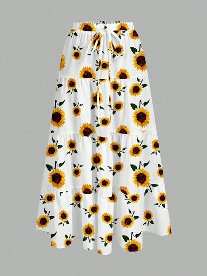 EZwear Women Casual Resort Multi-Layer Cake Style Skirt, Suitable For Summer, Vacation Suitable For Going Out Chic Dress