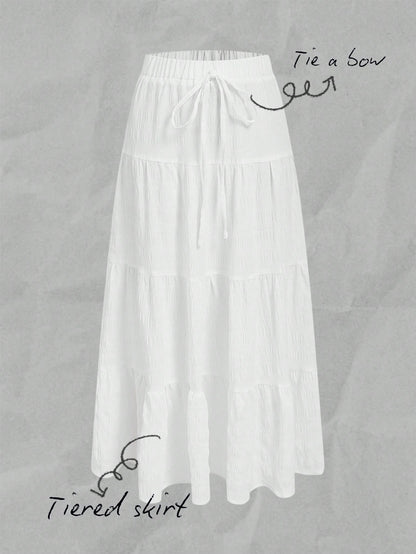 EZwear Women Casual Resort Multi-Layer Cake Style Skirt, Suitable For Summer, Vacation Suitable For Going Out Chic Dress