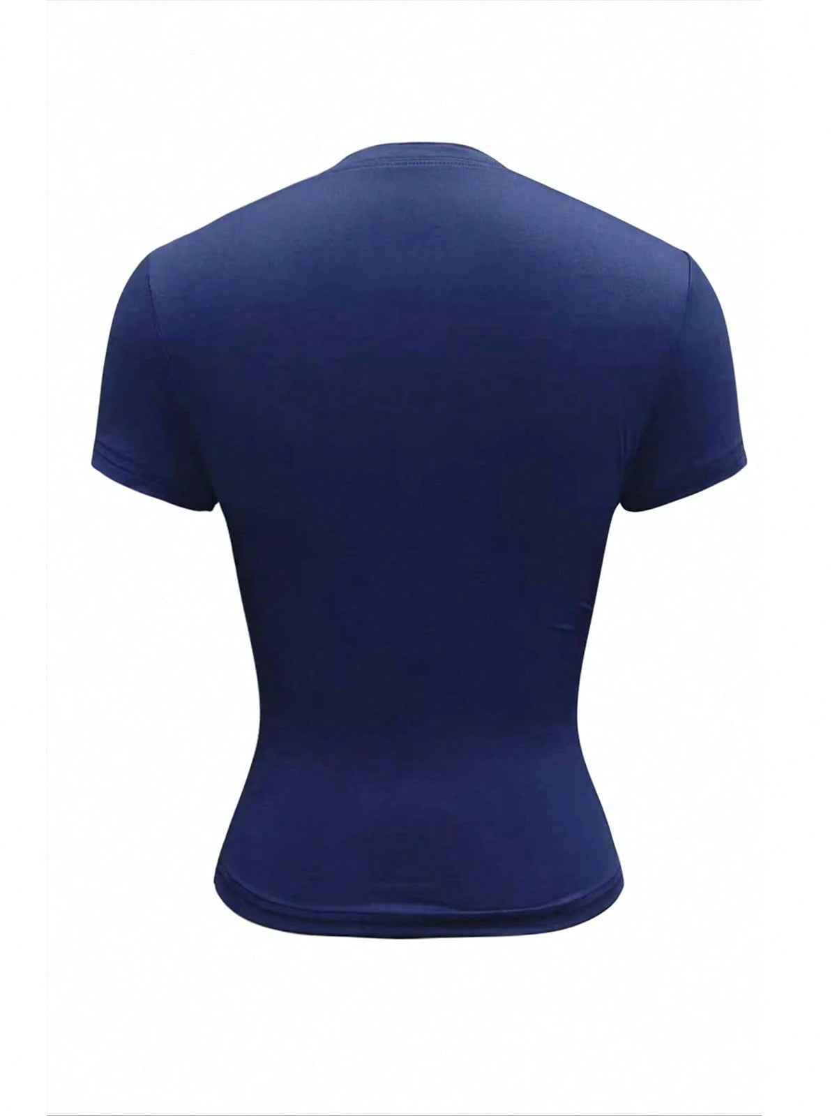 EZwear Women Navy Letter Button Placket Short Sleeve Casual Cropped T-Shirt, Minimalist Design Blue Top
