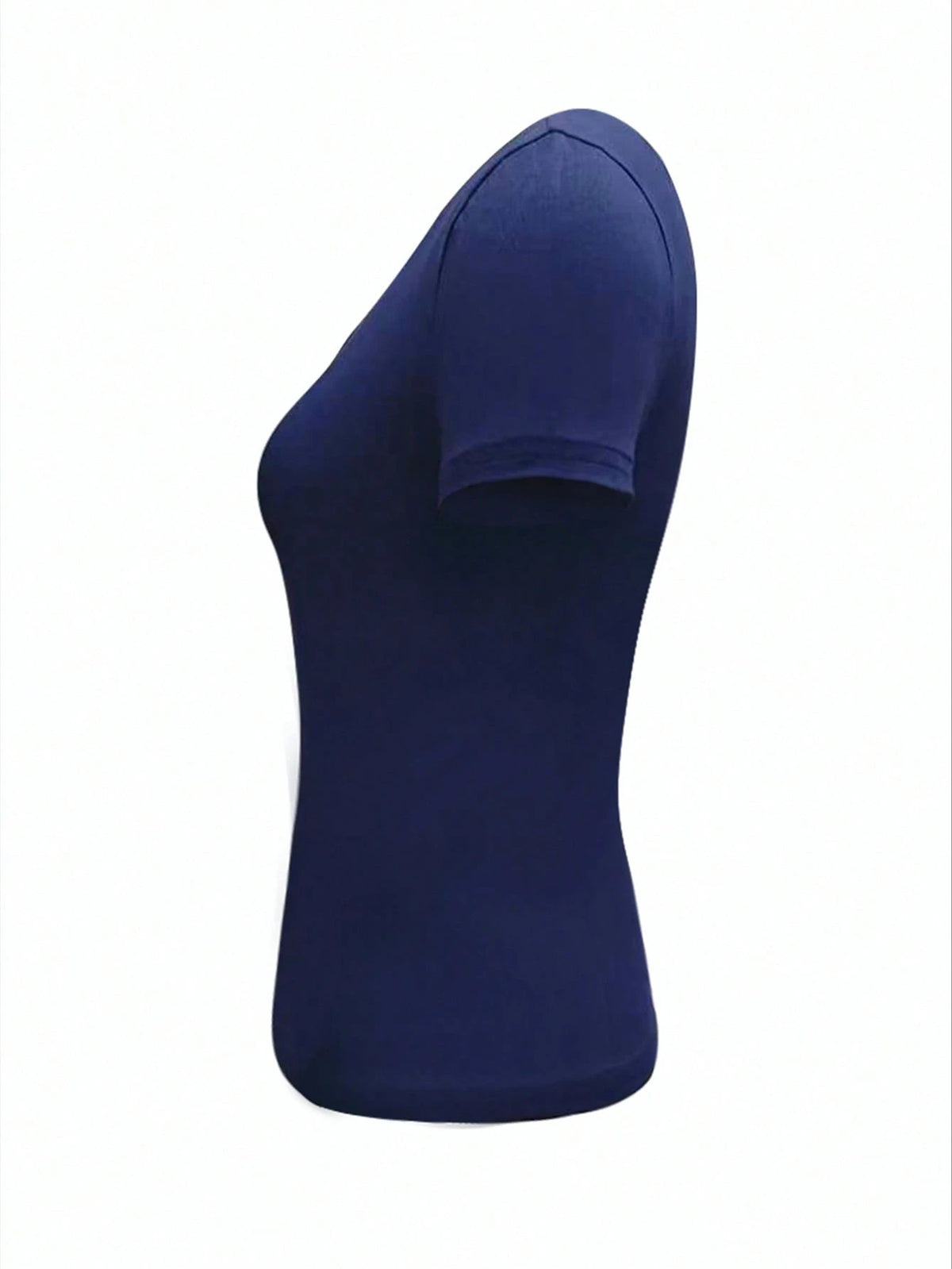EZwear Women Navy Letter Button Placket Short Sleeve Casual Cropped T-Shirt, Minimalist Design Blue Top