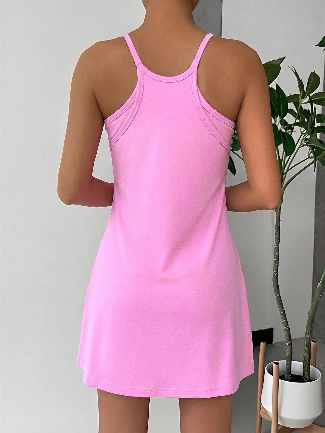 EZwear Women's Casual Solid Color Spaghetti Strap Dress, Suitable For Daily Commute In Summer