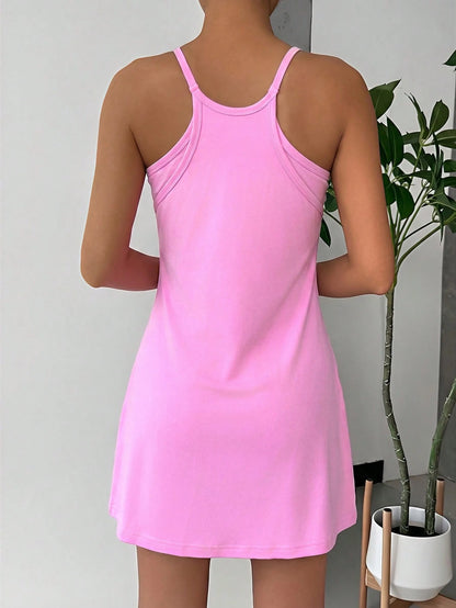 EZwear Women's Casual Solid Color Spaghetti Strap Dress, Suitable For Daily Commute In Summer